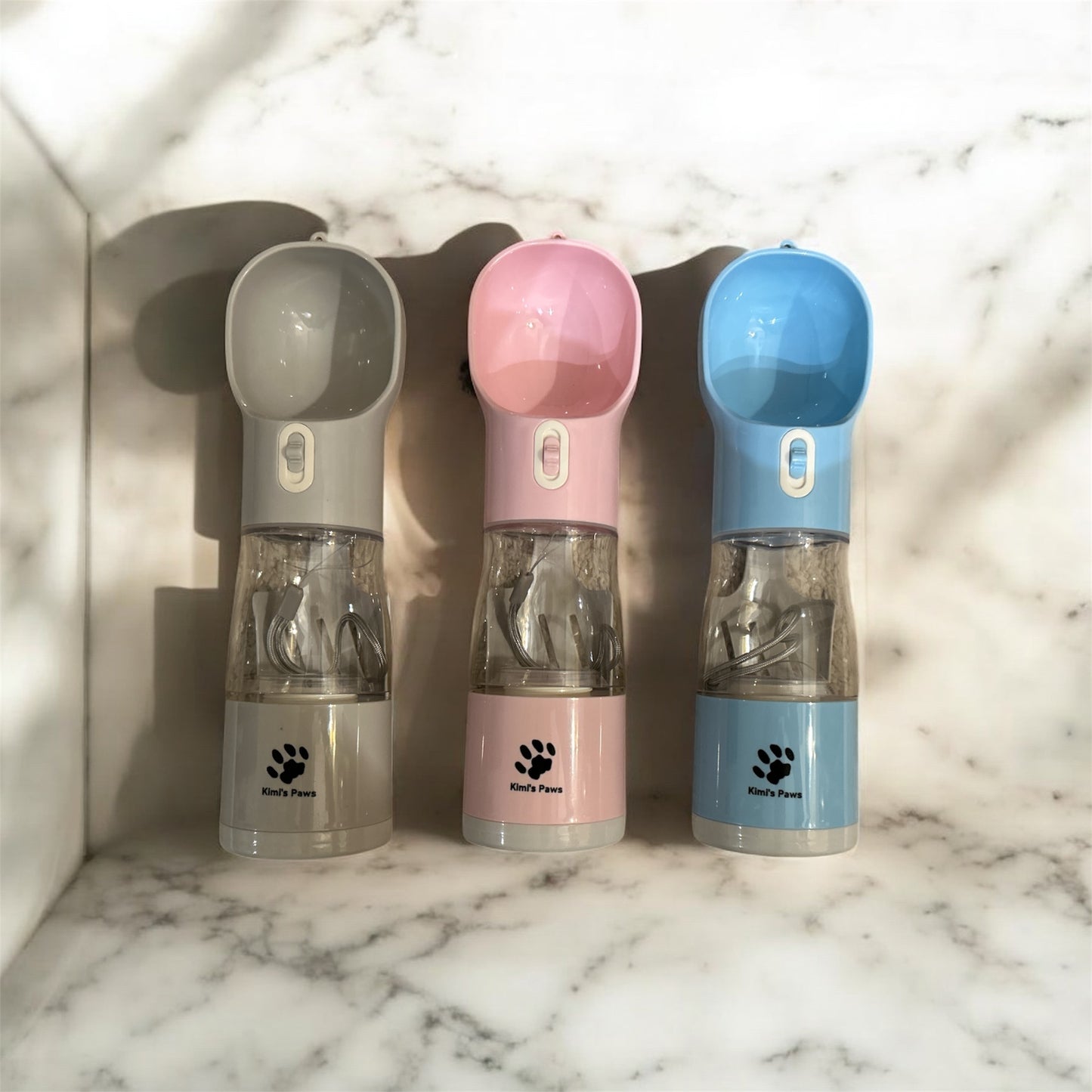 Ultimate 4-in-1 Portable Pet Travel Bottle: Water, Food, Poop Scoop & Bag Dispenser